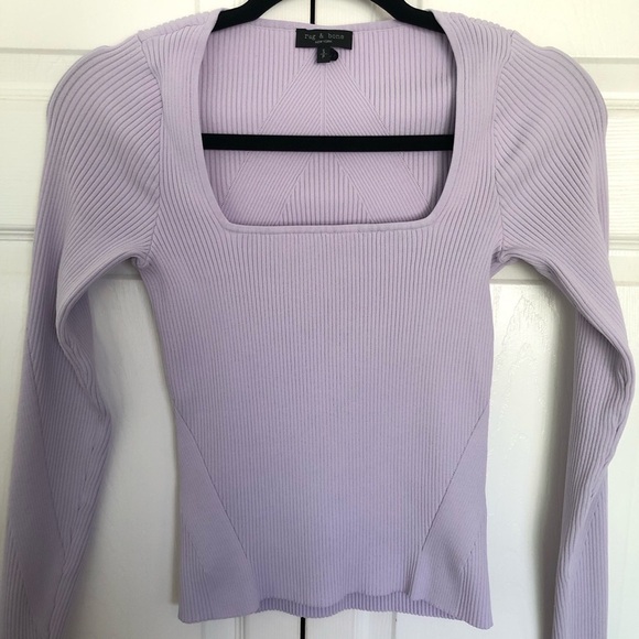 Rag & Bone New York Lilac Purple Asher Rib Long Sleeve Square Neck Top Size S - Picture 6 of 9